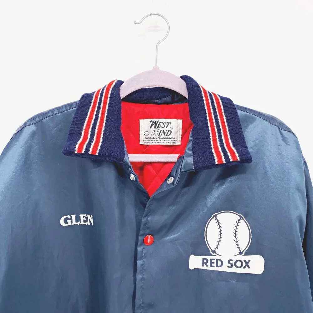 West Wind Vintage 80s Union Made Red Sox Satin Varsity Bomber Jacket
